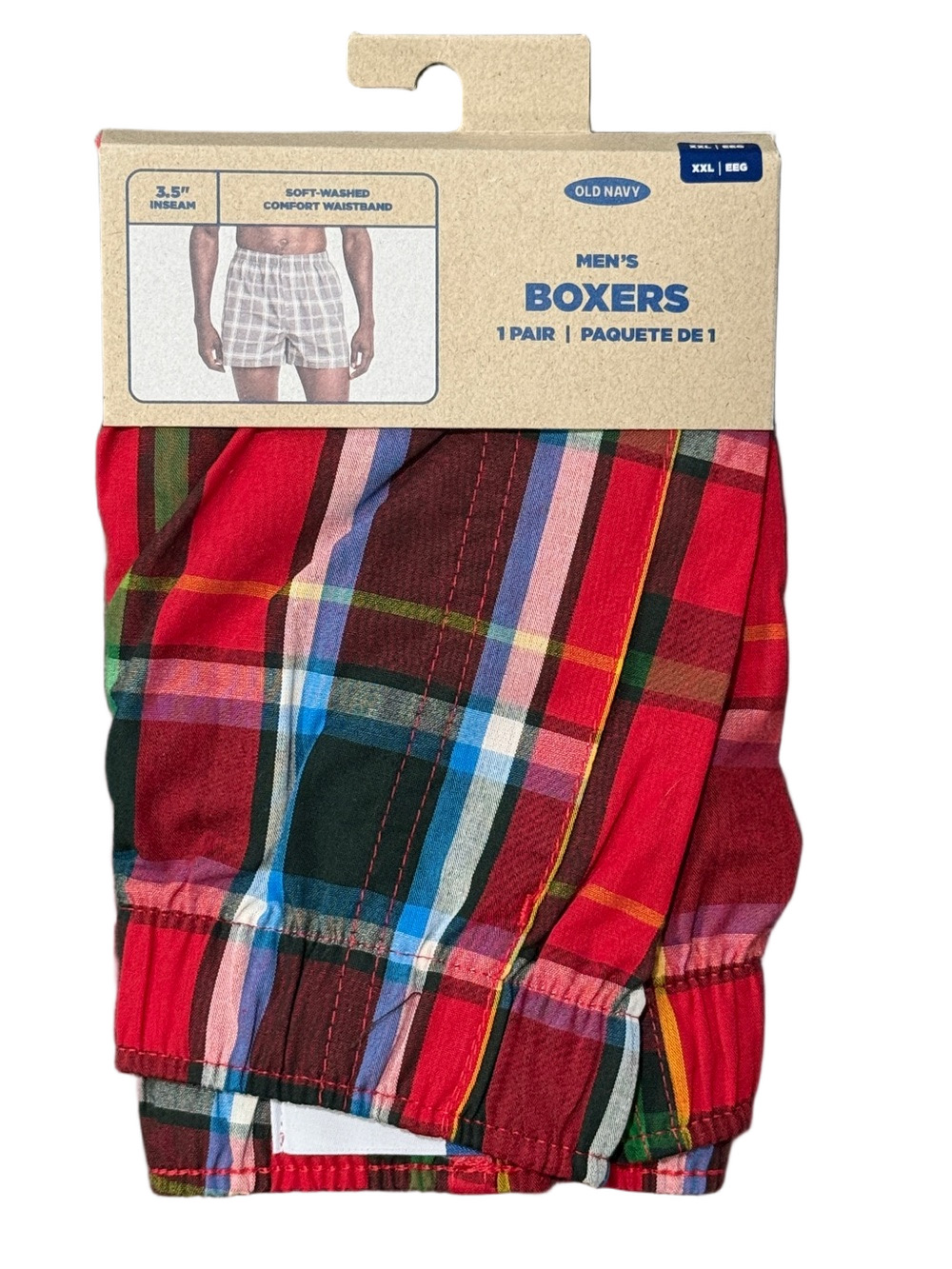 Mens Red, Green, & Blue Plaid Boxer Shorts - Size XXL - Old Navy - NWT